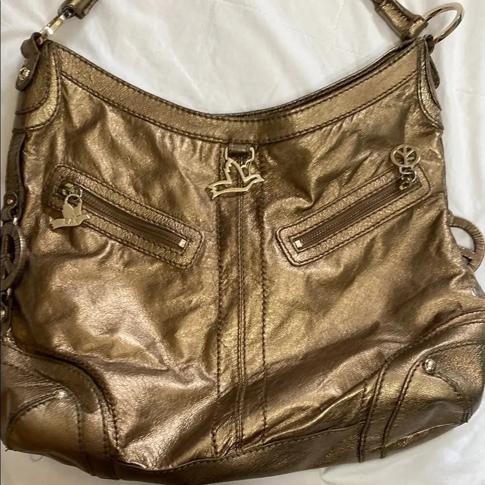 The Sak Gold Hobo Bag Peace Symbol Braided Handle *Small Opening in Lining
